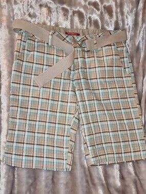 NWOT Union Bay Aqua/Beige/Brown Plaid Cotton Shorts